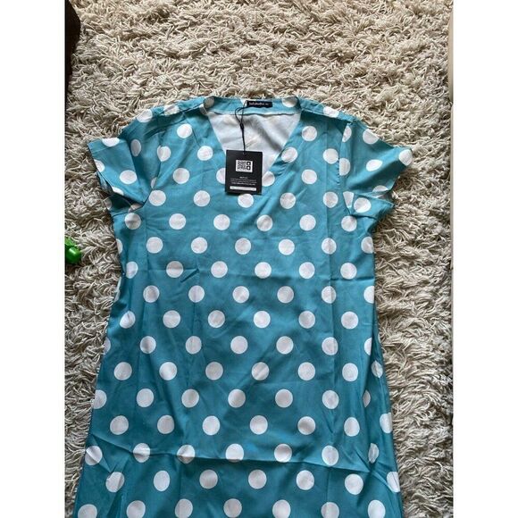 Just Fashion Now Dress Blue White Polkadot Shift Turquoise Medium Mid Length - Picture 3 of 6